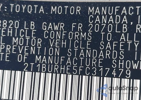 2015 Toyota Corolla Le z USA, uszkodzony, nr VIN 2T1BURHE5FC317479